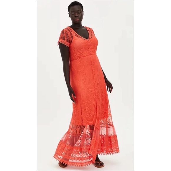 Torrid Button Front Lace Coral Maxi Dress NWT Size 10/M-L and 1X/14-16 - Picture 5 of 16